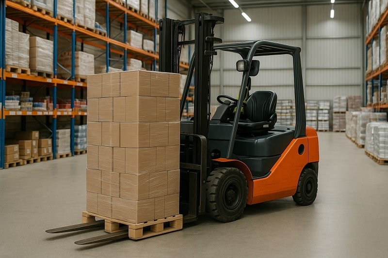 Ein Gabelstapler im Einsatz in einem Lager – sie sind unverzichtbare Helfer in der modernen Logistik.